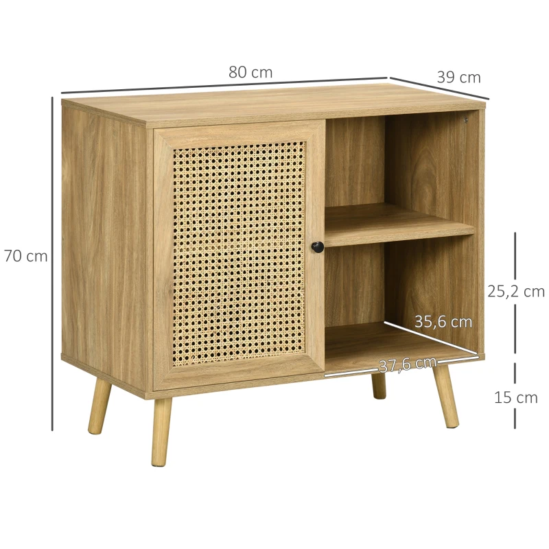 HOMCOM Sideboard, Buffet, 2 Regalfächer, 2-stufiges Schrankfach, Naturholzoptik, 80 x 39 x 70cm