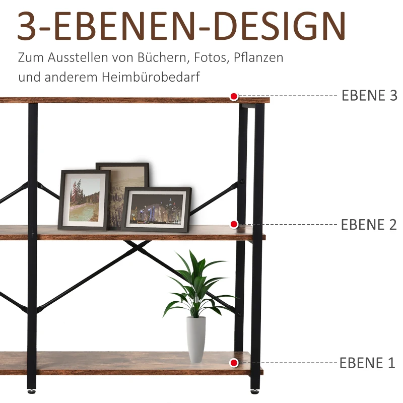 HOMCOM Aufbewahrungsregal, 3-stufiges Standregal, Flurtisch, Konsolentisch, Beistelltisch, Aktenregal, Spanplatte, 120 x 30 x 76 cm