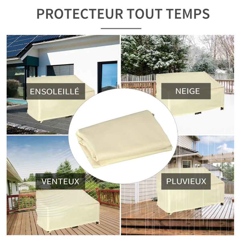 Outsunny Housse de canapé exterieur étanche, housse de banc de jardin 600D tissu oxford, bache de canapé extérieur pour balcon, terrasse, 140 x 84 x 56/94 cm, beige