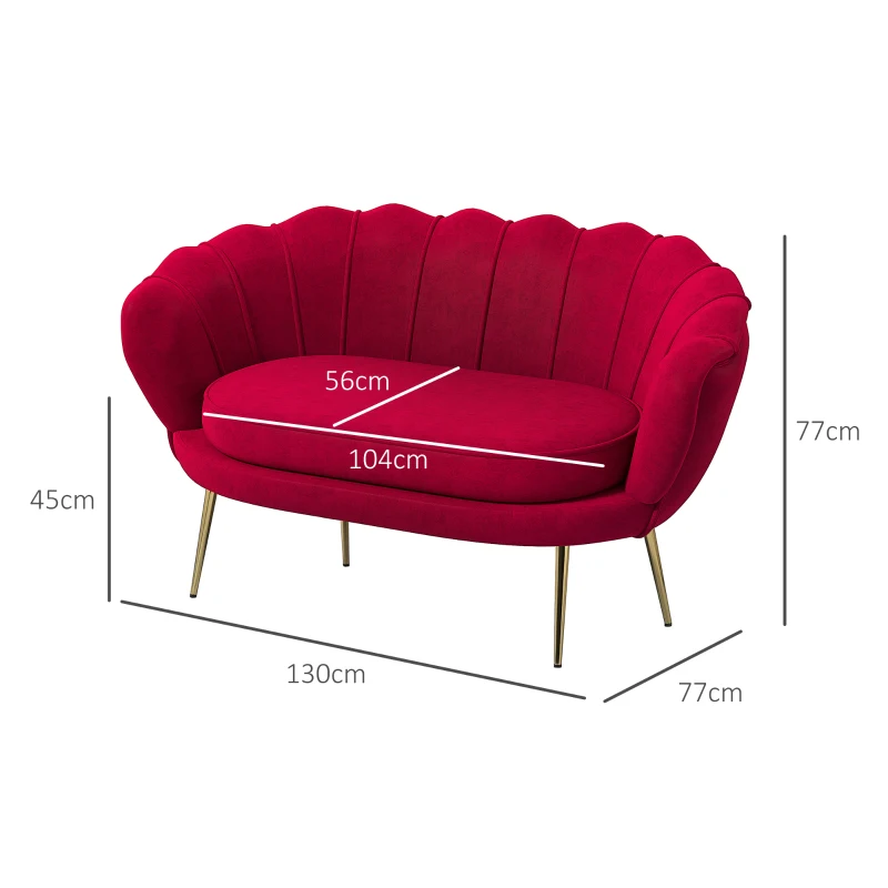 HOMCOM Divanetto 2 Posti in Stile Industrial Chic in Tessuto Effetto Velluto e Metallo, 130x77x77 cm, Rosso Scuro