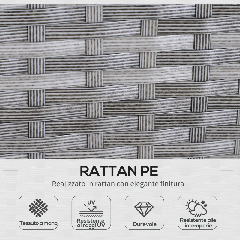 Outsunny Set da Giardino a 5 Pezzi in Rattan e Acciaio Grigio con 2 Divani, Tavolino e 2 Sgabelli