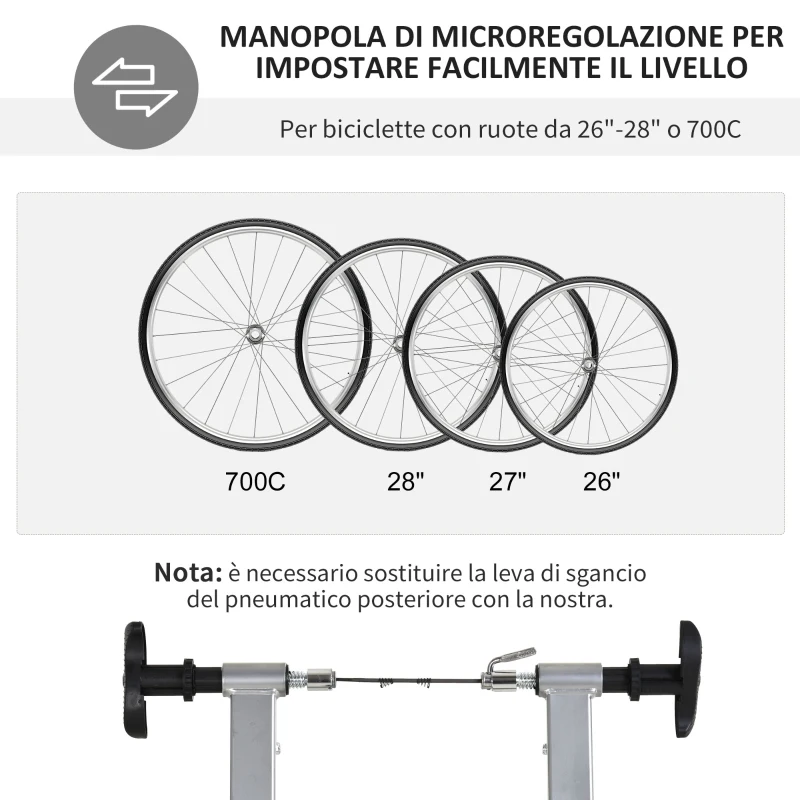 HOMCOM Rullo Bicicletta Allenamento a Magnetico Pieghevole, Rulli per Bici da Corsa in Acciaio, Trainer per Bici da 26"-28" e 700C, 54.5x47.2x39.1cm