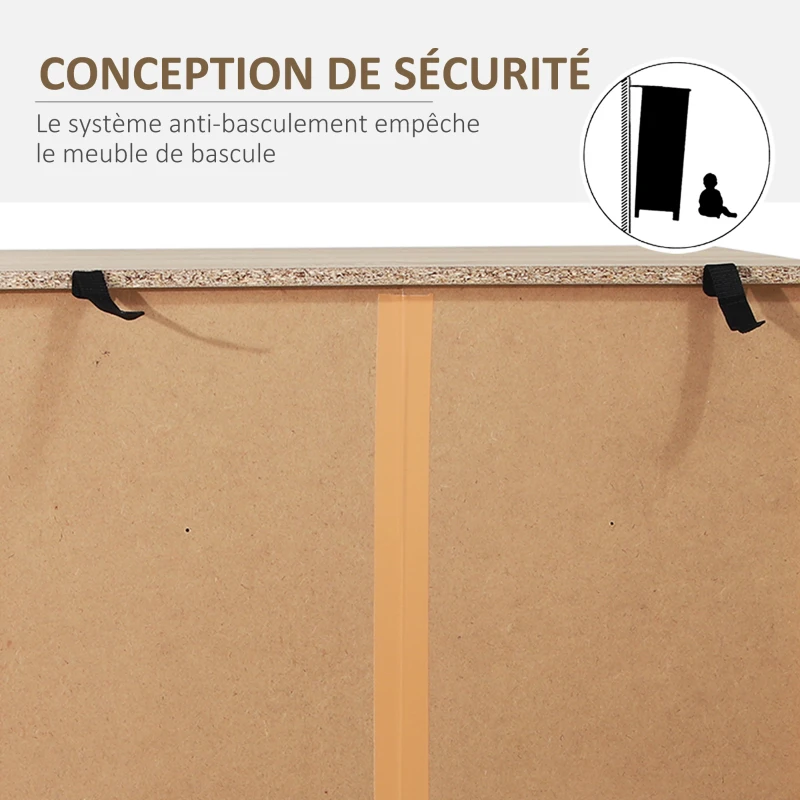 HOMCOM Meuble de rangement commode style graphique 80L x 40l x 110H cm 5 tiroirs métal noir panneaux particules MDF imitation bois clair