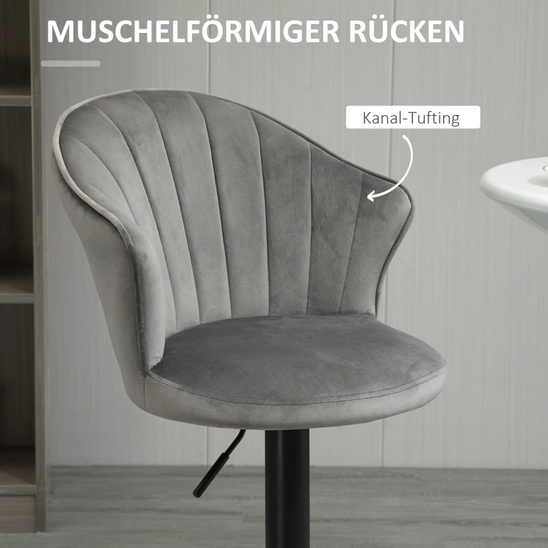 HOMCOM 2er-Set Barhocker drehbare Barstühle mit Lehne Samt Touch Bistrohocker höhenverstellbarer Tresenhocker armloser Schaumstoff Grau 54 x 56 x 91-111 cm