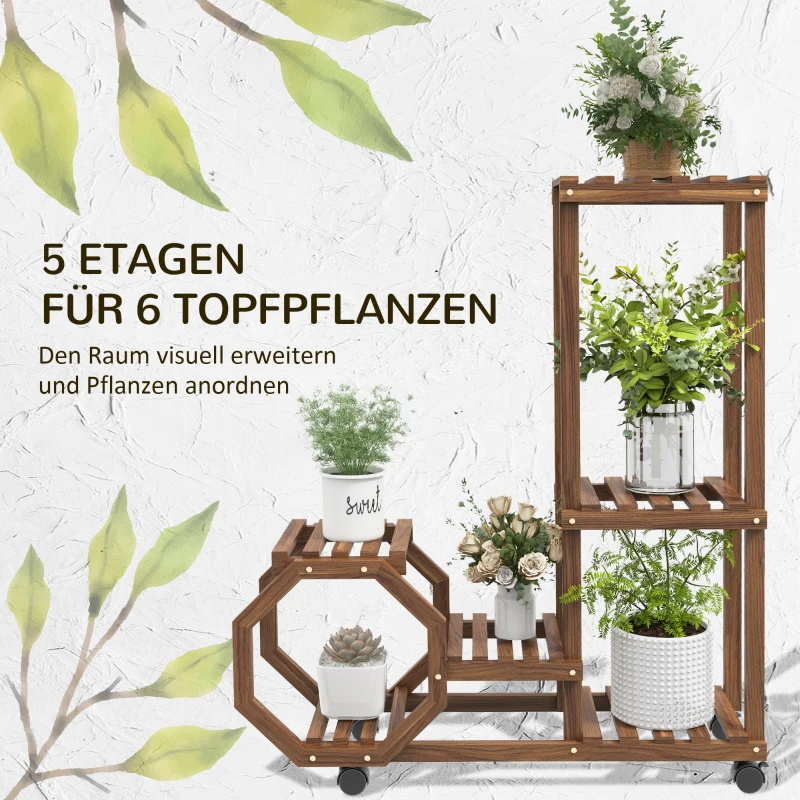 Outsunny Blumenregal, 6 Regalböden, mobil, Indoor & Outdoor, 86 x 30 x 102cm, Dunkelbraun