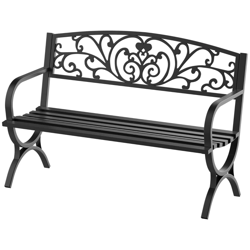 Outsunny Panca Panchina da Giardino Esterno Metallo, Ghisa 127 × 60 × 85cm Nero
