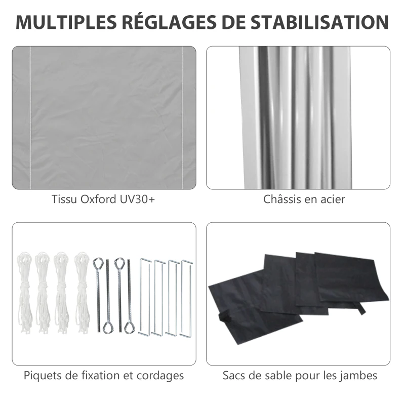 Outsunny Tonnelle de jardin pliante 3 x 3 x 2,75 m anti-UV 30 + avec fenêtres + parois latérales + sac de transport gris
