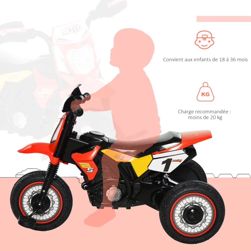 HOMCOM Tricycle Enfants Moto Cross Effets musicaux et Lumineux Coffre Rangement Rouge(m-4)