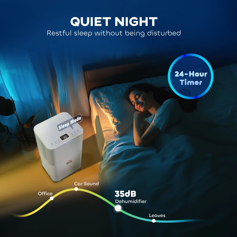HOMCOM 12L/Day Dehumidifier with 2L Water Tank, Laundry Drying, Automatic Humidity Sensor, Electric Portable Dehumidifier with 24H Timer, 3 Modes for Home Damp, Mould and Condensation