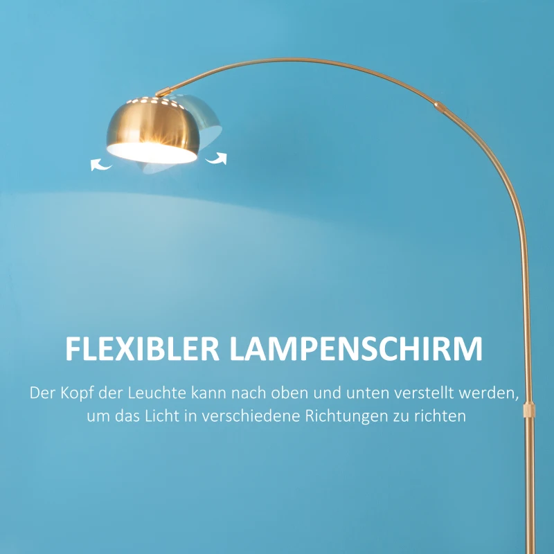 HOMCOM Bogenlampe Stehlampe Wohnzimmer mit vergoldeter Lampenschirm Stehleuchte 40W Bogenleuchte mit E27 Fassung Schirm für Schlafzimmer Büro Retro Metall Schwarz+Gold 30 x 100 x 167 cm