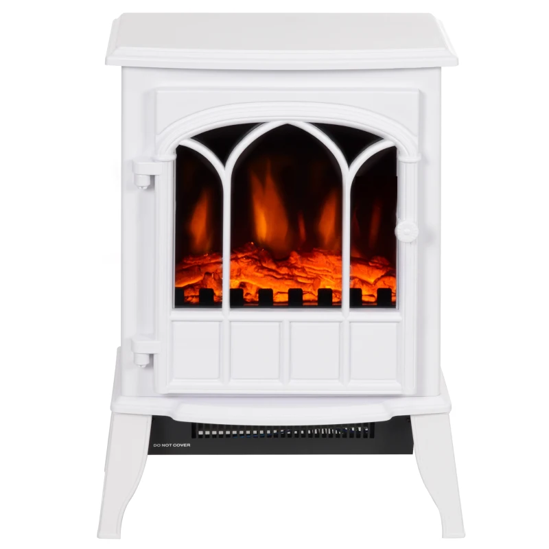 HOMCOM Freestanding Electric Fireplace, Electric Log Burner with LED Flame Effect, Overheating Safety System, 1000W/2000W White