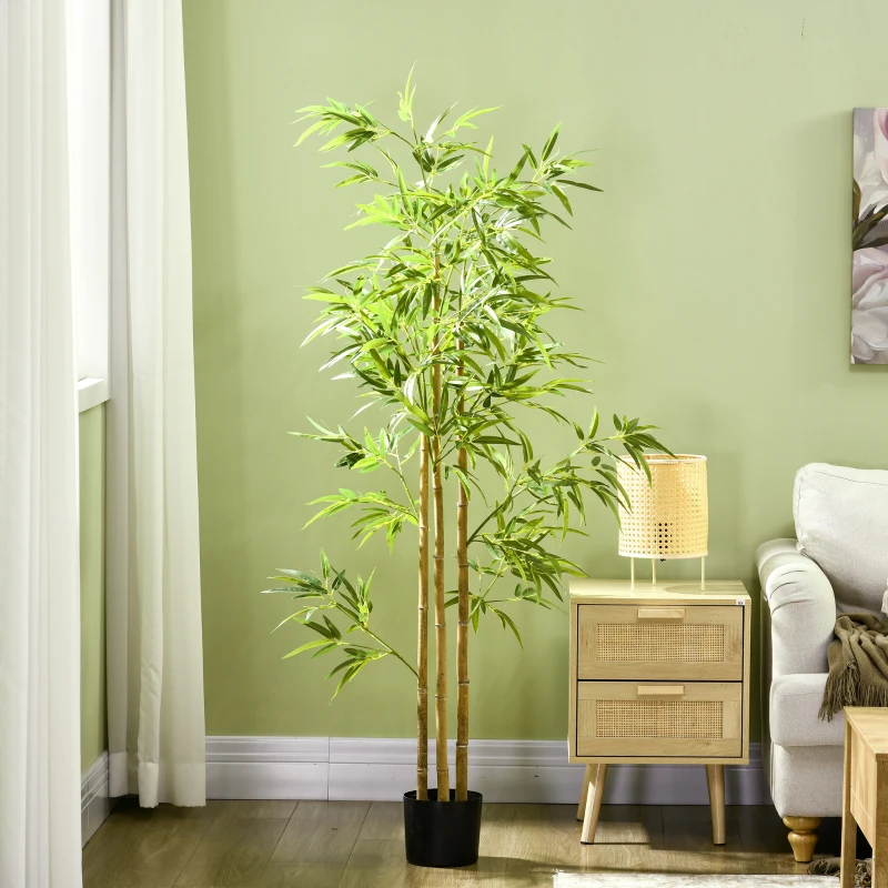 HOMCOM Plante artificielle Bambou arbre artificiel hauteur 180 cm avec pot, décoration interieur, très réaliste