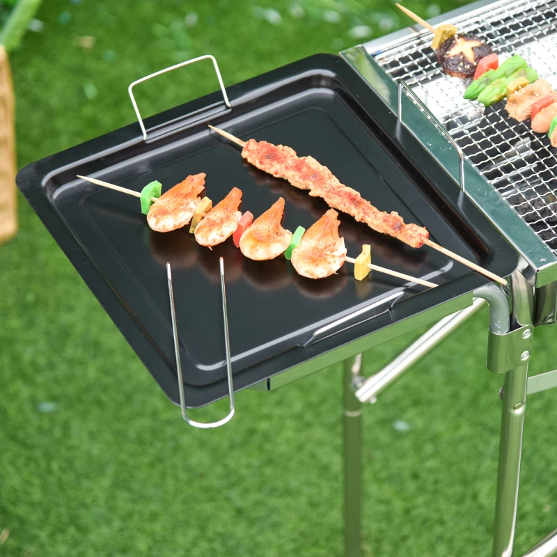 HOMCOM Barbecue à Charbon Portable BBQ Grill sur Pied dim. 104L x 30l x 68H cm Acier INOX.