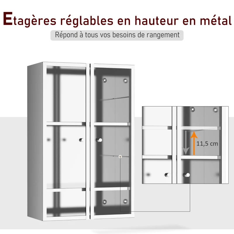 HOMCOM Armoire miroir rangement salle de bain meuble mural  acier inox. Argent dim. 38L x 20l x H60 cm