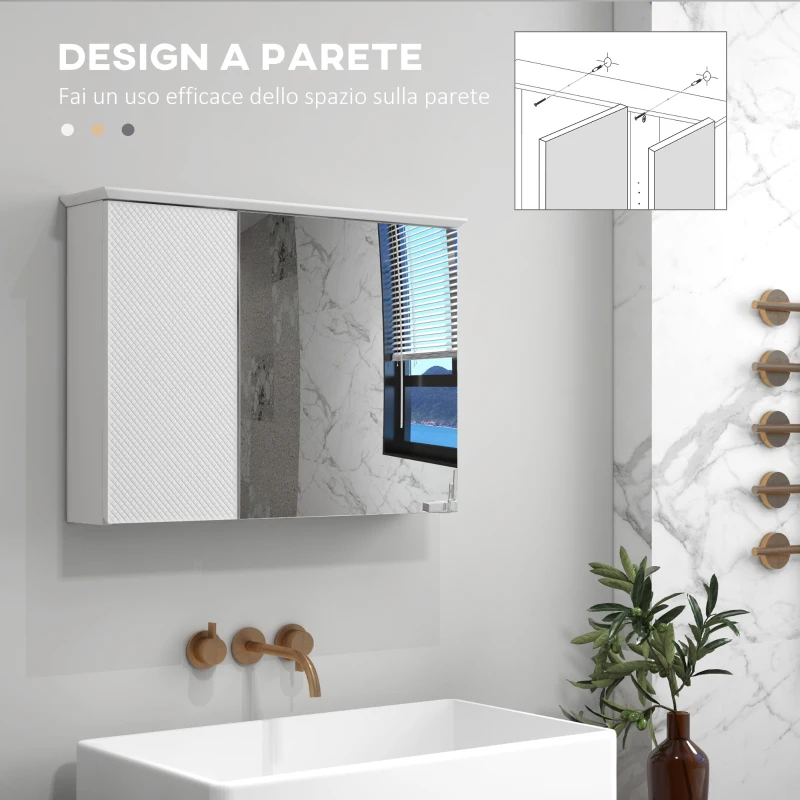 HOMCOM Armadietto con Specchio e Ripiani Regolabili su 3 Livelli, in Vetro e Legno, 65x15x49 cm, Bianco