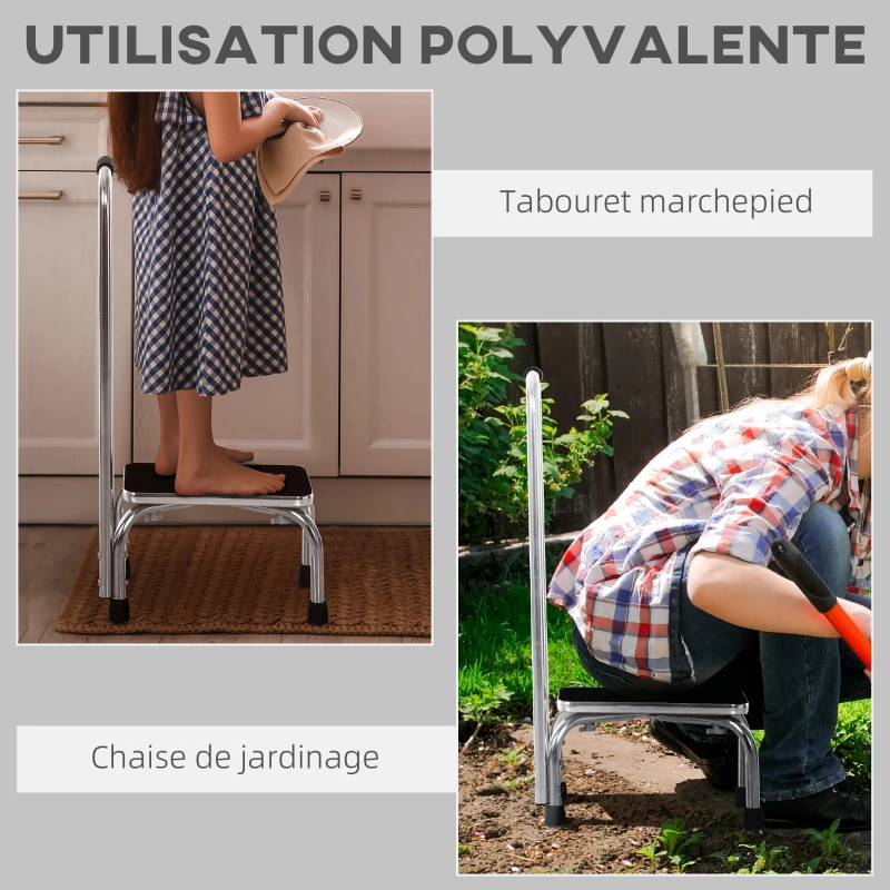HOMCOM Marche avec Barre d'appui - marchepied de sécurité - Marche d'accès au Bain - Plateforme & Patins antidérapants - Acier galvanisé