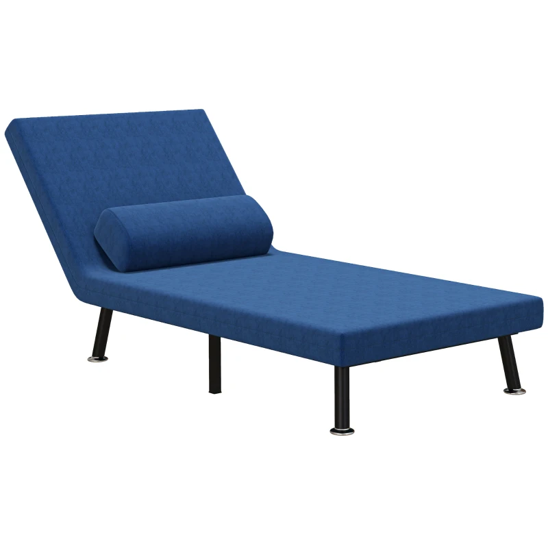 HOMCOM Poltrona Letto con Schienale Regolabile in 5 Posizioni, in Tessuto Effetto Lino e Acciaio, 75x70x75 cm, Blu Scuro