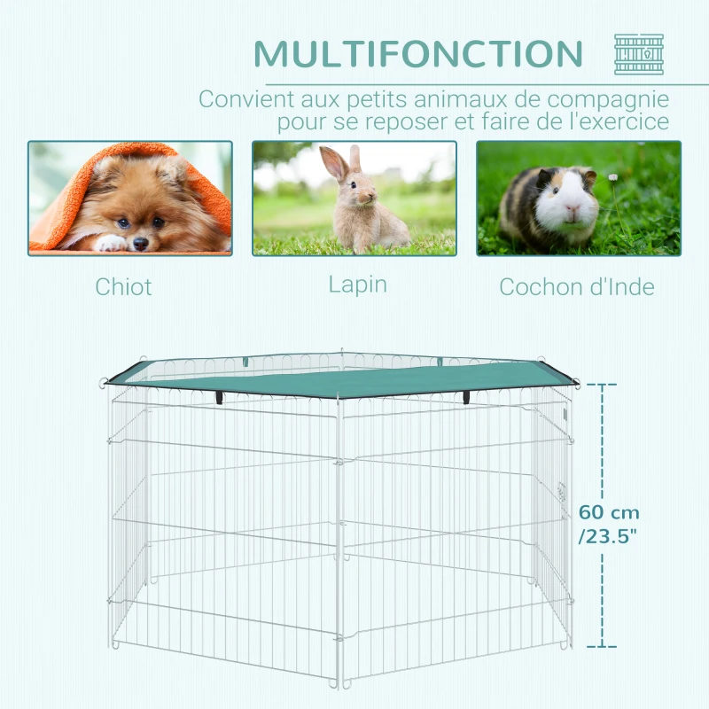 PawHut Parc enclos modulable acier 6 panneaux et 1 porte pour chiens lapins rongeurs petits animaux intérieur extérieur Ø 120 x 60 cm gris métal vert