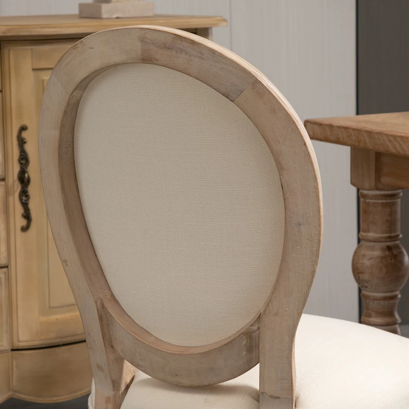 HOMCOM Set 2 Sedie Imbottite da Pranzo, Sedie per Soggiorno Stile Vintage Rétro in Legno e Tessuto Effetto Lino Bianco Panna 49x56x96cm
