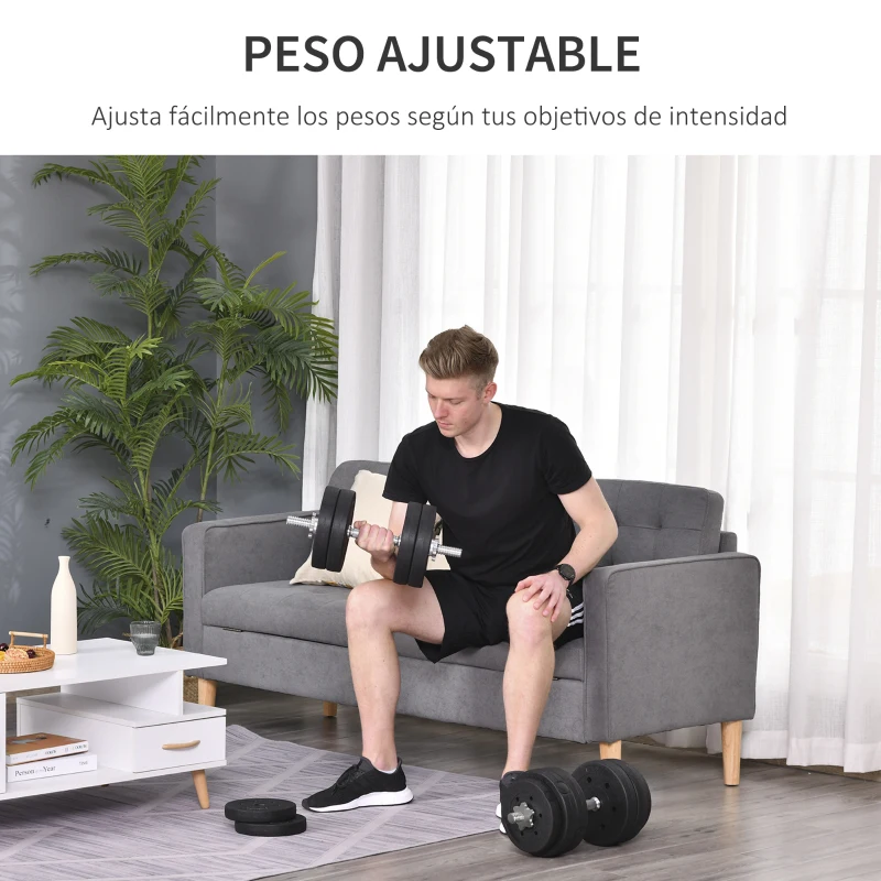 HOMCOM Conjunto de Mancuernas Ajustables de 30kg Juego de Pesas con Discos de 2,5/1,5 kg y Barras de Conexión de 2 kg Kit de Entrenamiento para Gimnasio en Casa