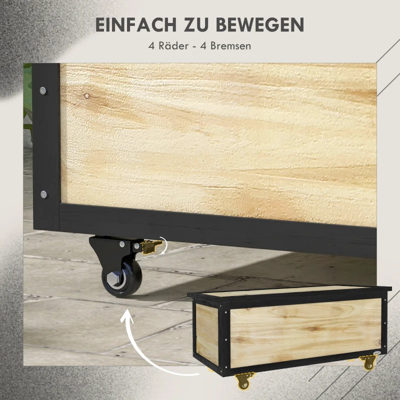 Outsunny Garten-Aufbewahrungsbox, 121 Liter, 2 Räder, wetterfest, Metallscharniere, Naturholz, 100x50x43 cm(m-4)