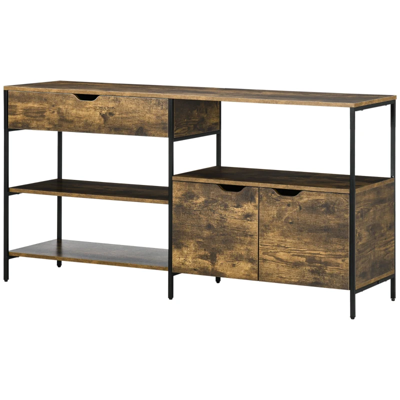 HOMCOM Mobile in Stile Industriale con Cassetto e Armadietto in Legno e Acciaio, 147x40x77cm, Marrone