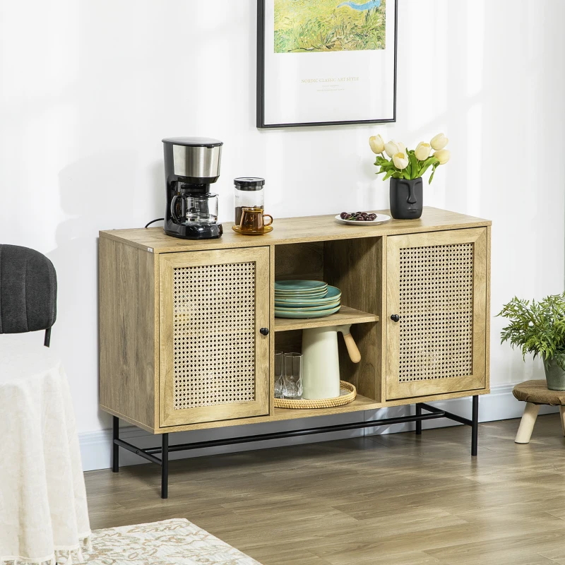 HOMCOM Sideboard Aufbewahrungsschrank Wienergeflecht Wohnzimmerschrank,120 cm x 38 cm x 76,2 cm, Natur
