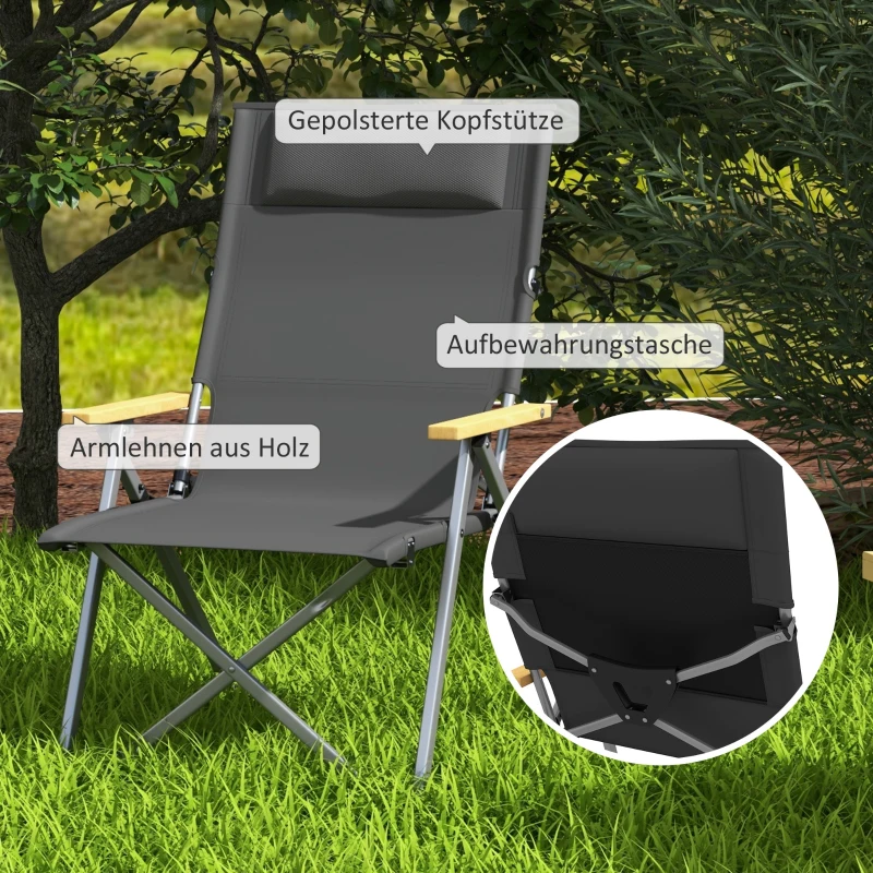 Outsunny Campingstuhl Klappstuhl Outdoorstuhl, wetterbeständig, inkl. Transporttasche, 74 x 59,5  x 98 cm, Grau