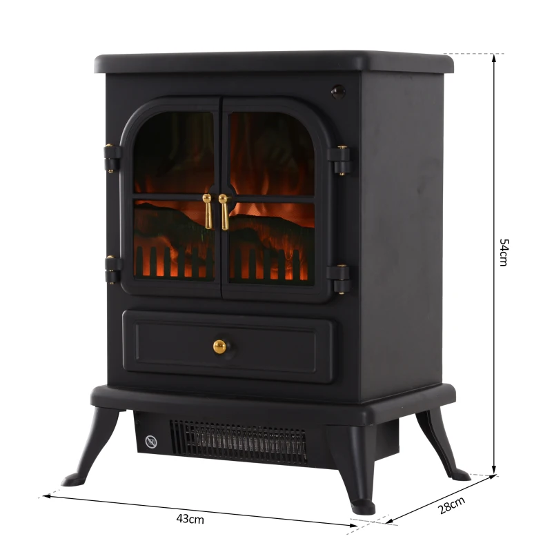 HOMCOM Cheminée électrique poêle style rétro thermostat 900-1800 W minuterie et télécommande noir