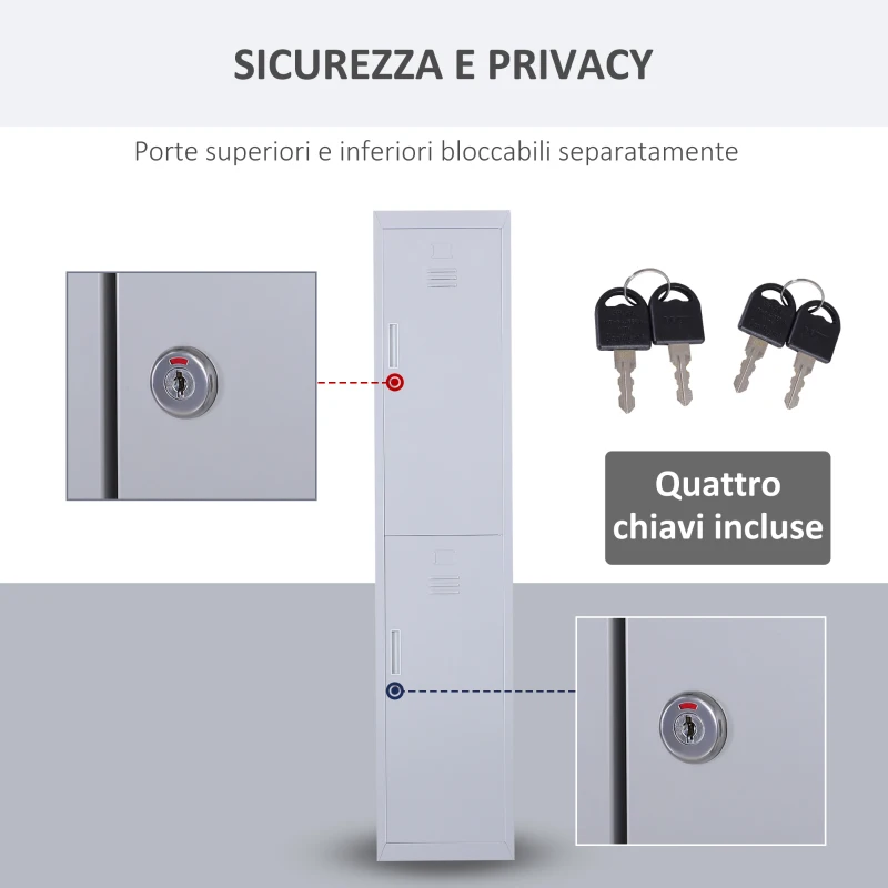 Vinsetto Armadietto 4 Ripiani 2 Porte Chiusura di Sicurezza Ufficio Garage Officina Acciaio Laminato a Freddo 38x46x180cm Grigio