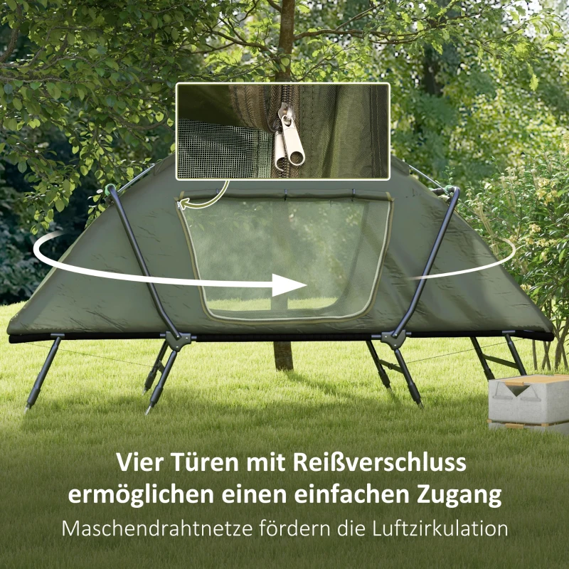 Outsunny 2-in-1 Campingbett, wasserdichte Zeltplane, verstellbare Metallbeine, bis 180 kg, 215 x 80 x 125cm, Grün