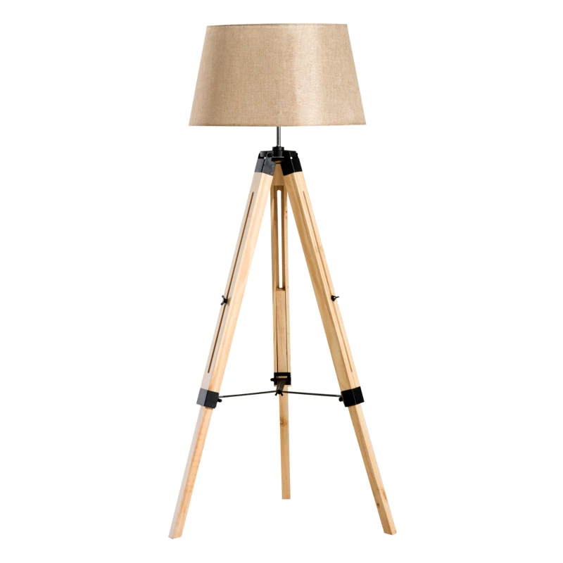 HOMCOM Lampadaire trépied hauteur réglable  65 x 65 x 99-143 cm lampe de sol 40 W  bois style nordique beige