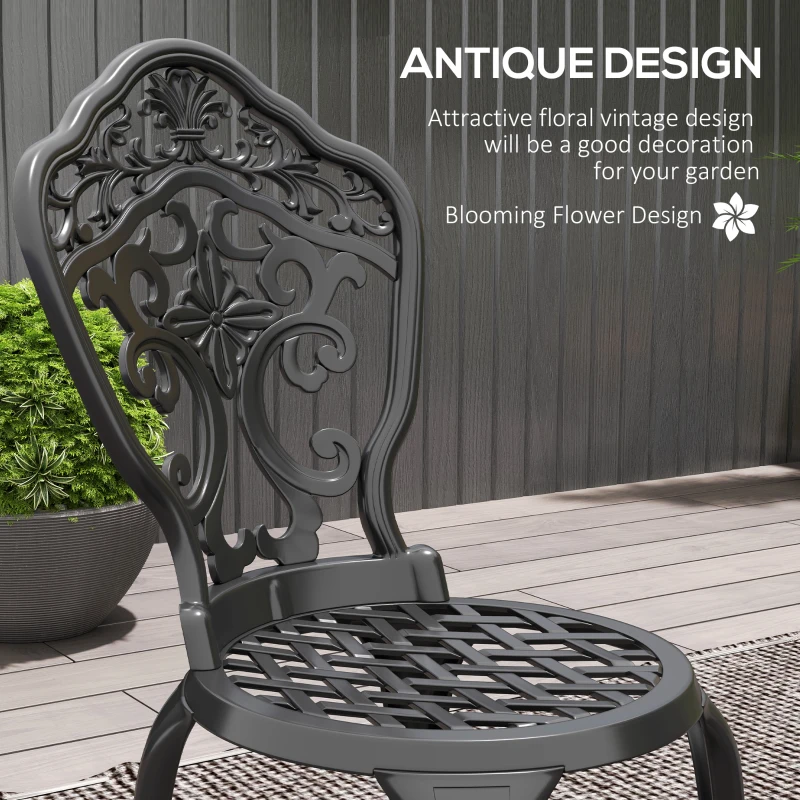 Outsunny Three-Piece Aluminium Floral Bistro Set - Black