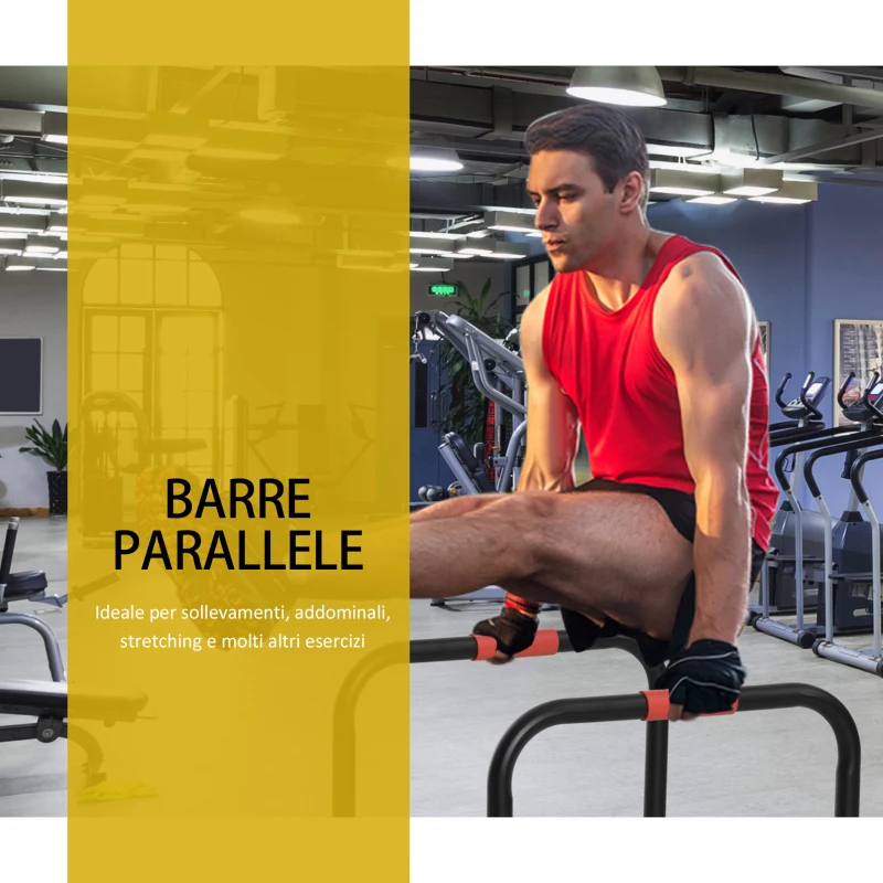 HOMCOM Parallele Fitness per il Potenziamento e la Tonificazione Muscolare Altezza 73cm, in Tubi d'Acciaio Nero