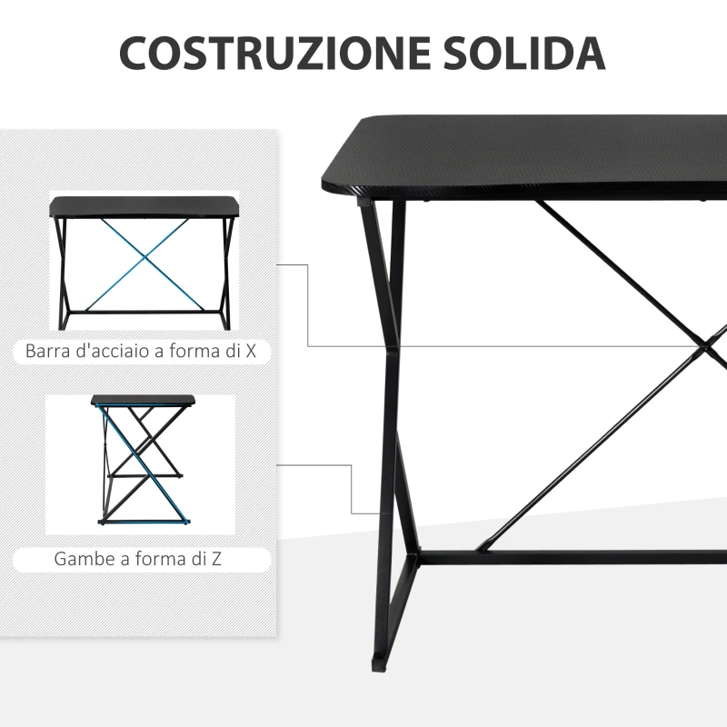 HOMCOM Scrivania per Camera e Ufficio Compatta e Salvaspazio, Scrivania Moderna in Metallo e MDF 100x60x75.5cm Nero