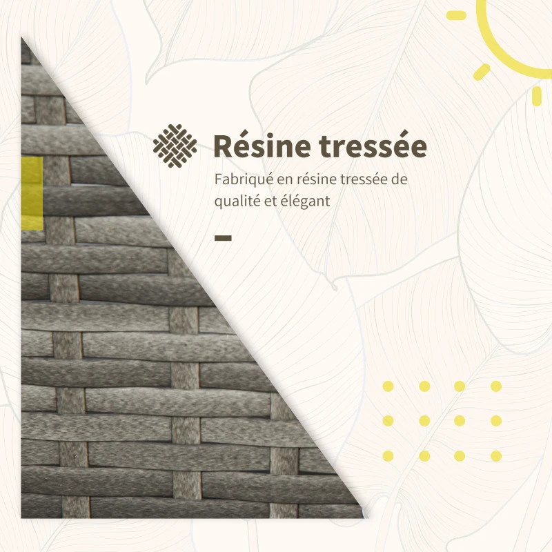 Outsunny Ensemble salon de jardin en résine tressée 3 pièces 2 fauteuils + table basse avec espace de rangement caché plateau ouvrable coussins fournis acier 50 x 40 x 54,5 cm gris et bleu