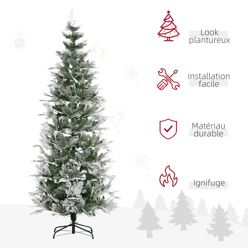 HOMCOM Sapin arbre de Noël artificiel 225 cm 880 branches enneigées+ support pied pliable vert