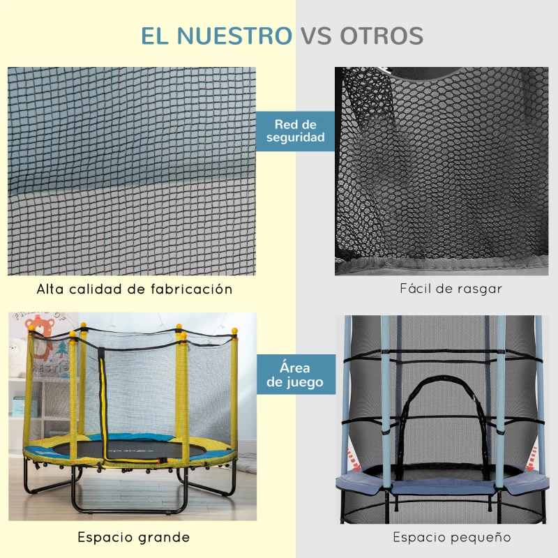 ZONEKIZ Trampolín para Niños de 3-10 Años con Red de Seguridad y 3 Patas de Acero en Forma de U Carga 50 kg Ø140x113 cm Amarillo