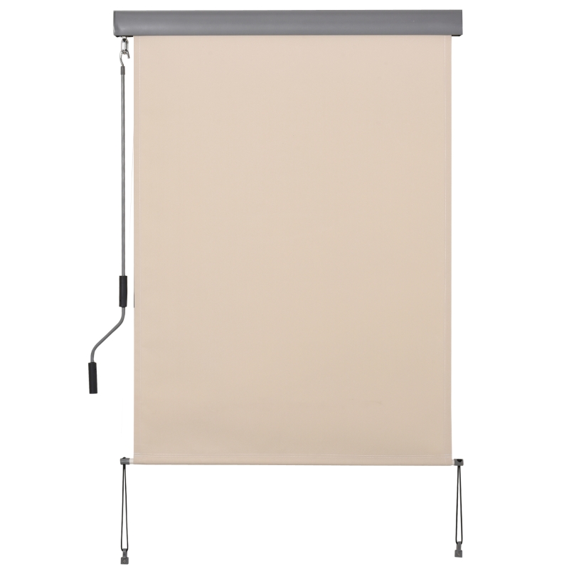 Outsunny Senkrechtmarkise Balkonmarkise Vertikalmarkise Windschutz Seitenrollo Sichtschutz mit Handkurbel Polyesterstoff+Aluminium Cremeweiß 140 x 100 cm