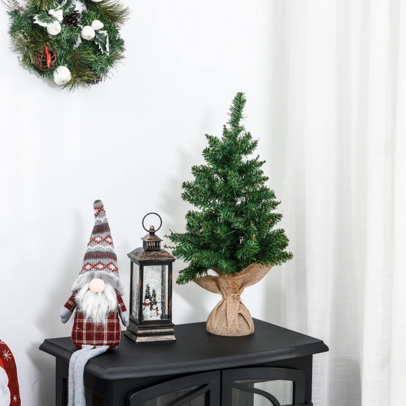 HOMCOM Albero di Natale Mini 60cm con 70 Rami Folti e Aghi Realistici in PVC, Base in Cemento e Iuta