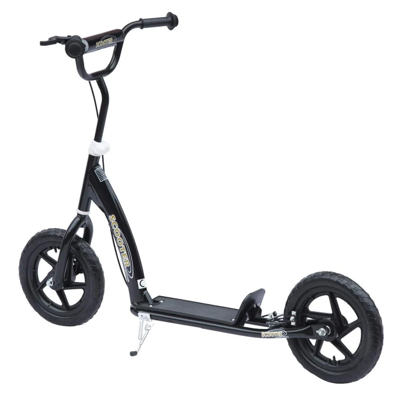 HOMCOM Patinete para Niños de 5-12 Años Scooter de 2 Ruedas Grandes de 12 Pulgadas con Freno y Manillar Ajustable en Altura Carga Máx. 50 kg 120x52x80-88 cm Negro