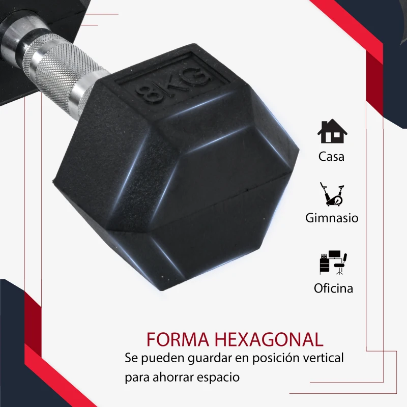 HOMCOM Juego de Mancuernas 2x8 kg con Barra de Conexión de Metal Cabeza Hexagonal para Entrenamiento en Casa Negro y Plata