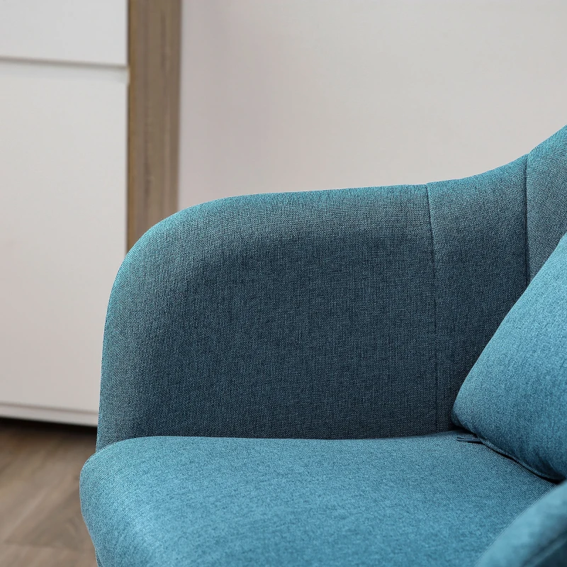 HOMCOM Fauteuil de salon chaise relax fauteuil de chambre grand confort - coussins lombaires hauteur réglable pivotant 360° piètement en métal chromé - bleu canard