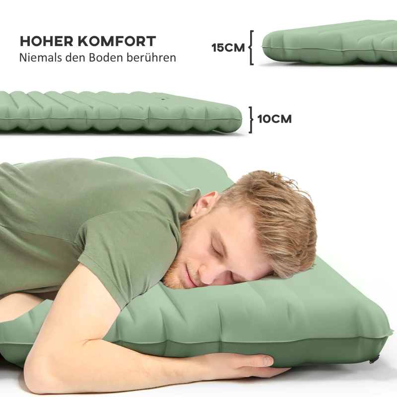 Outsunny Luftmatratze Campingmatratze, inkl. Luftpumpe, 1 Kissen, 200 x 135 x 10 cm, Grün