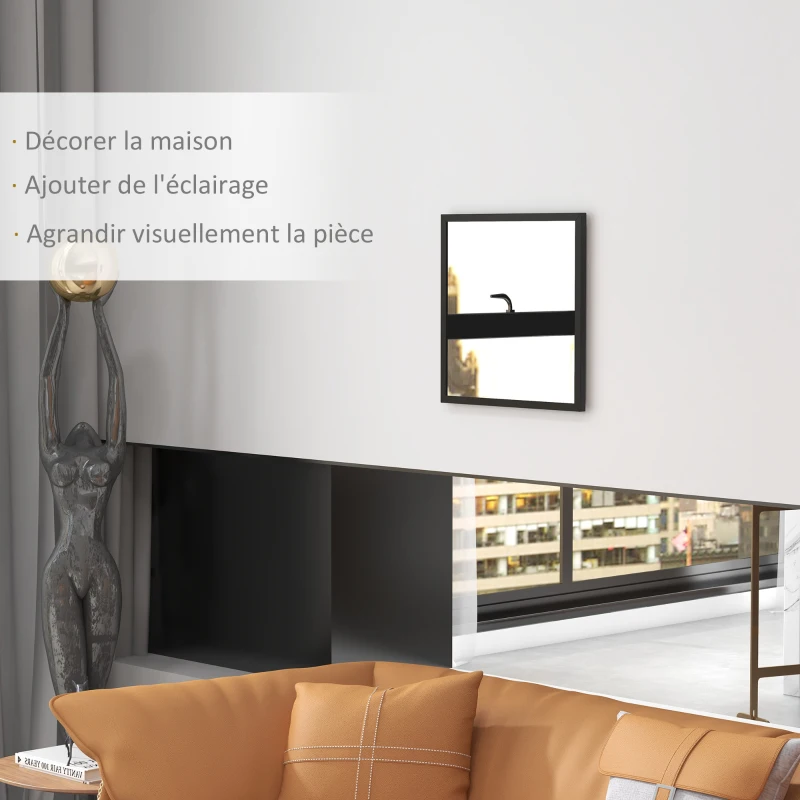HOMCOM Miroir mural carré 50 x 50 cm, cadre en bois noir, idéal pour la salle de bain, salon ou chambre