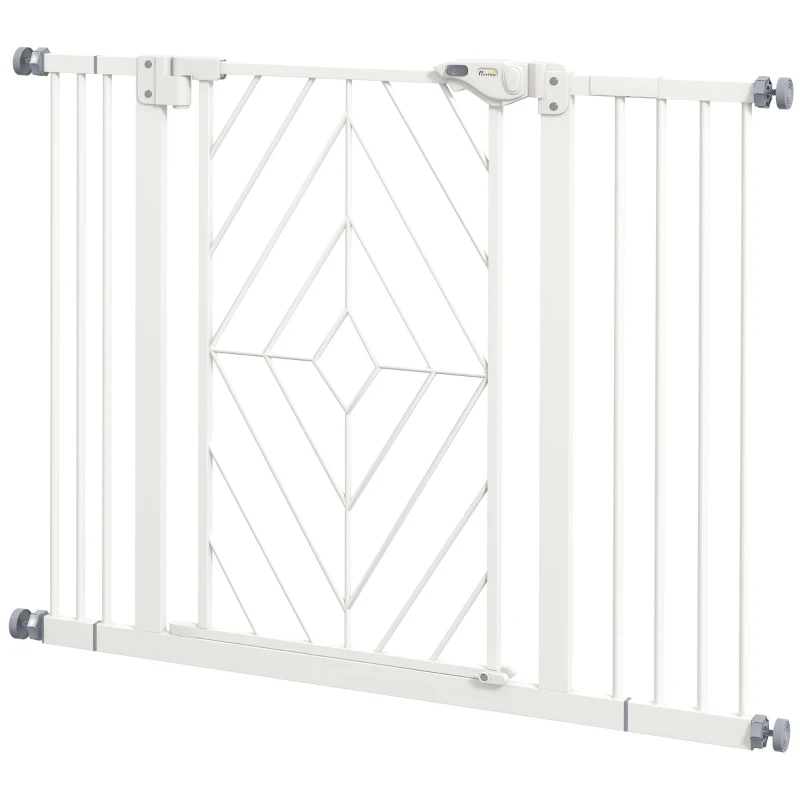 PawHut Pressure Fit Stair Gate Dog Gate w/ Auto Closing Door, Double Locking, Easy Installation, for 74-100cm Openings - White