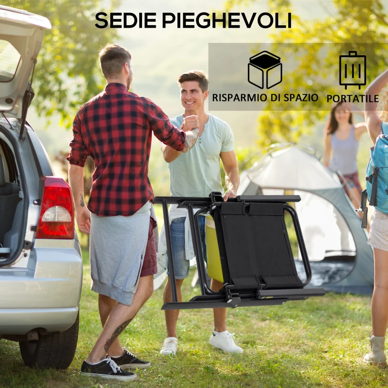 Outsunny Set da Giardino con 4 Sedie Pieghevoli con Braccioli e Tavolo con Foro per Ombrellone, Nero