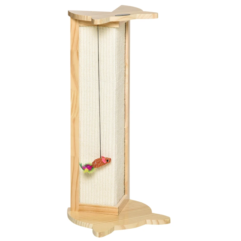 PawHut Griffoir à chat grattoir chat griffoir d'angle en sisal arbre de grattoir avec jouet pour chats griffoir chat angle canapé mur cadre en pin solide 25 x 23 x 62 cm bois naturel