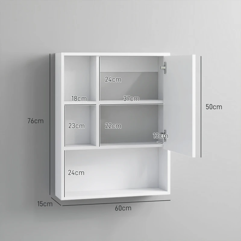 kleankin Armadietto Bagno con Specchio, Ripiani e Scaffale Regolabile, Montaggio a Parete, 60x15x76cm, Bianco
