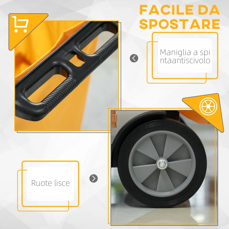 HOMCOM Carrello Pulizie a 3 Ripiani con Ganci e Sacco da 100L, 121x50.5x96.5 cm, Nero Giallo e Grigio